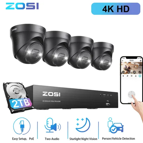 ZOSI 8CH 4K NVR PoE Security IP Camera System Spotlight AI Car Detect Audio 2TB