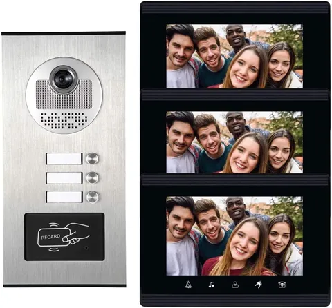 Upgrade Versions 3 Units Apartment Intercom System 7 Inch Touch Monitor Video Do