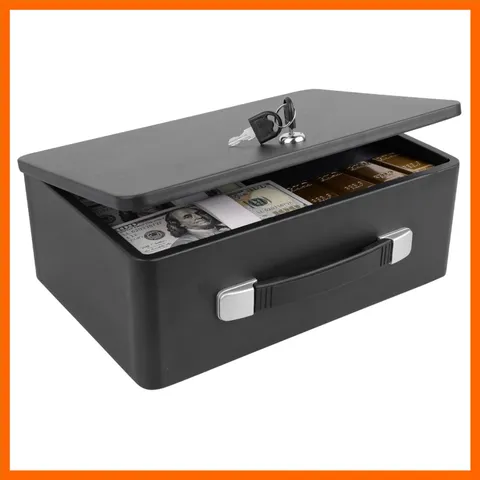 Fireproof Document Box with Key Lock, Portable Metal Safe Box with Carrying H...
