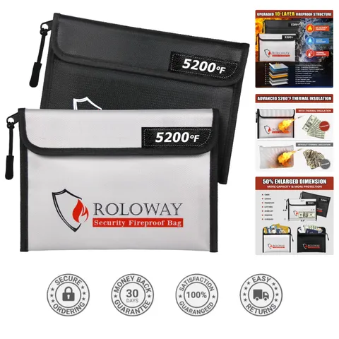 Ultra-Secure Fireproof Money Bag Set - 9.6x6.6 Inch, 5200℉ Heat Resistant