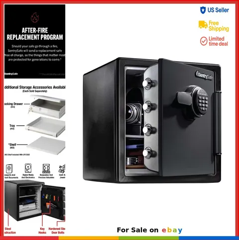Fire Resistant Safe 1.23 Cu Ft Digital Keypad Lock Waterproof Steel Home Office