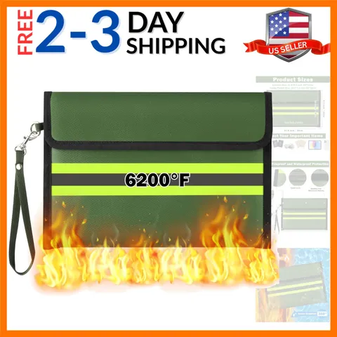 Fireproof Waterproof Document Bag - 6200°F Water Resistant Fire Proof Money B...