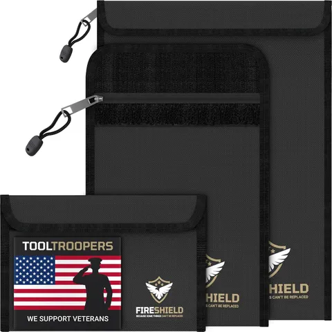 FIRESHIELD PRO Upgraded 2000°F Fireproof Document Bag 3-Pack – Fire & Water Resi