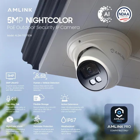 AMLINK 5MP AI PoE Outdoor Security Turret IP Camera - White (AL5M-T5171EW)