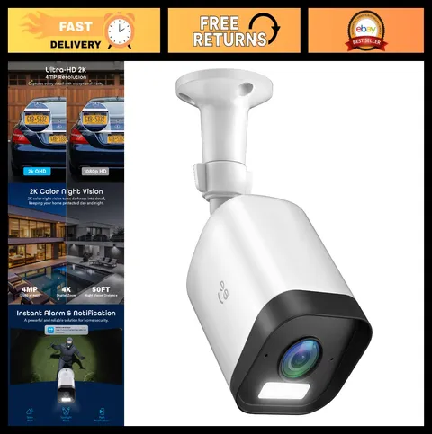 4MP Smart Outdoor Security Camera, 2K Ultra HD Wi-Fi, Color Night Vision, 2-Way