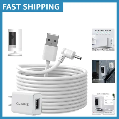 Continuous Power Solution: 16ft Weatherproof Charge Cable for Ring Stick Up Cam
