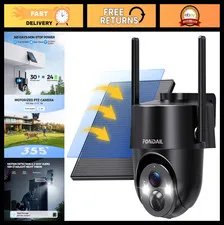 Wireless Solar Security Camera 2K 360° View, Color Night Vision, PIR Detection,