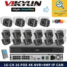 VIKYLIN SmartFind 16POE 16CH NVR Kit 180view Dual Light Color 4MP IP Camera Lot