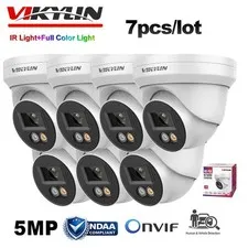 7 Pack Vikylin 5MP Full Color IR POE Camera Onvif Audio Outdoor Wired Dual Light