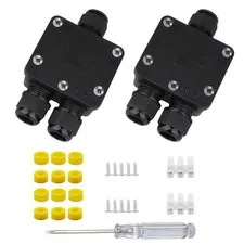 Helunsi 2 Pcs Waterproof Junction Box 3 Way, IP68 Small, Black-2 Pack 
