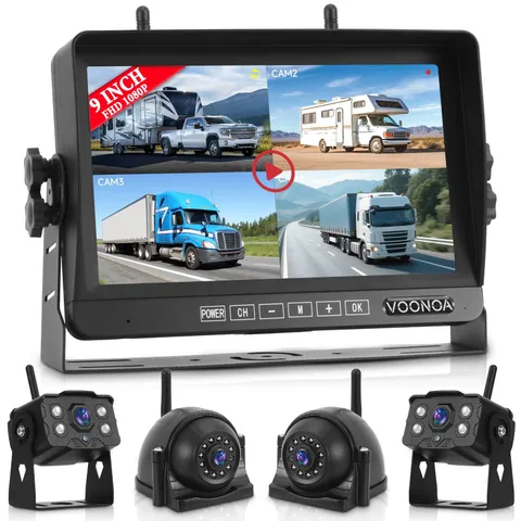 Wireless RV Backup Camera System, 9" 1080P DVR Monitor with 45*11*28CM, black