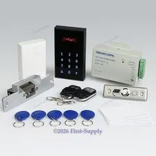 Touch Keypad RFID Door Access Control Kit+Strike Lock +2Remote Controls+Doorbell