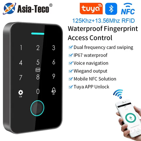 Dual RFID 125Khz+13.56MHz NFC Tuya Outdoor Fingerprint Access Control Keypad IP6