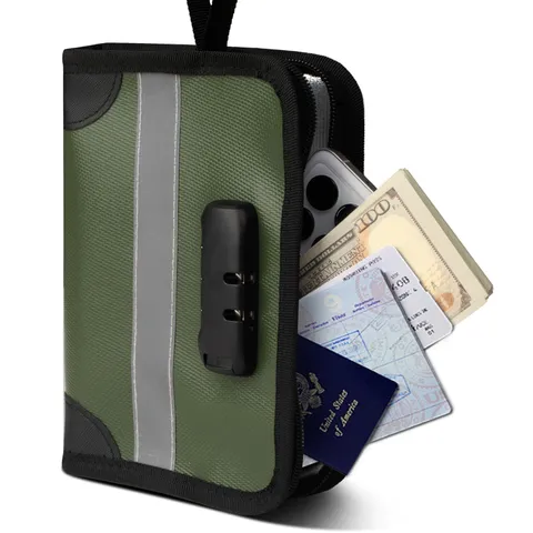 1.6x8.7x6.3 Inch Fireproof Money Bag Lock Waterproof Document Holder Pouch