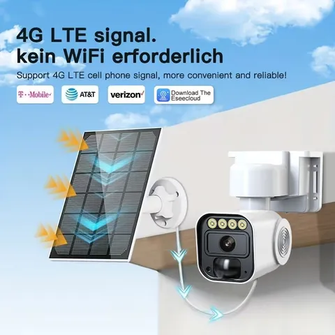 4G LTE Solar Security Camera Outdoor, AI Human Detection, 1296P