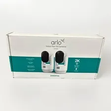 Arlo Essential Indoor Pan Tilt Security Camera 2K Plug-In 2 Cam Set White