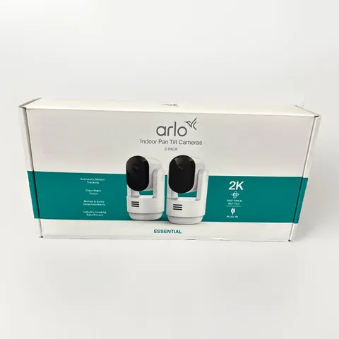 Arlo Essential Indoor Pan Tilt Security Camera 2K Plug-In 2 Cam Set White