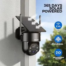 BLACK - LITYMOL 2K 360° VIEW SOLAR SECURITY CAMERAS WIRELESS OUTDOOR, 2.4G WIFI