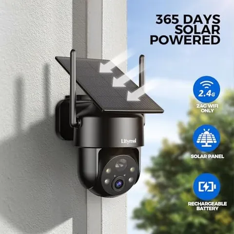 BLACK - LITYMOL 2K 360° VIEW SOLAR SECURITY CAMERAS WIRELESS OUTDOOR, 2.4G WIFI
