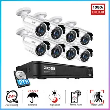 ZOSI H.265+ 1080p 8CH CCTV Outdoor Security Camera 80ft Night Vision System