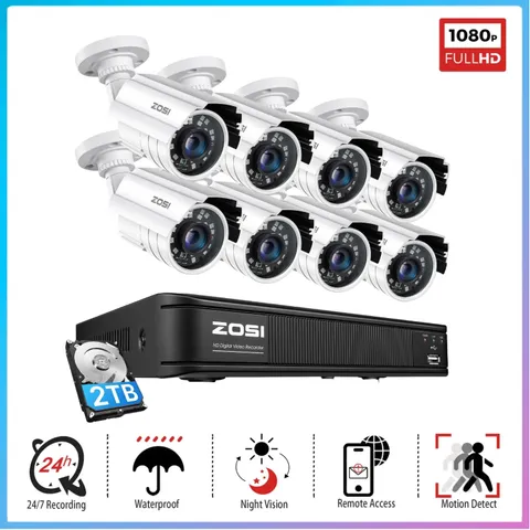 ZOSI H.265+ 1080p 8CH CCTV Outdoor Security Camera 80ft Night Vision System