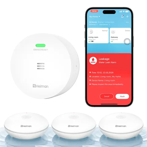 Heiman Water Leak Detector 3 Pack Water Sensor Alarm For Homewith Gateway