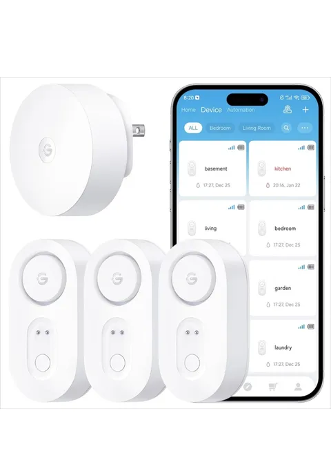 GoveeLife Upgraded Smart Water Leak Detector 1s with High Alarm, 3 Pack1804ft