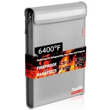 6400℉ Fireproof Document Bag, 15”x 11” Waterproof Document Organizer, Grey