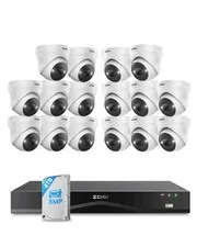 ZOSI 16 Channel 4K PoE Security Camera System, 16x 4K-32CH+16Cam+4TB, White
