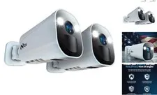 Wire Free 2K HD Indoor/Outdoor Deterrence Cameras with 2-Way Audio (2-Pack) 