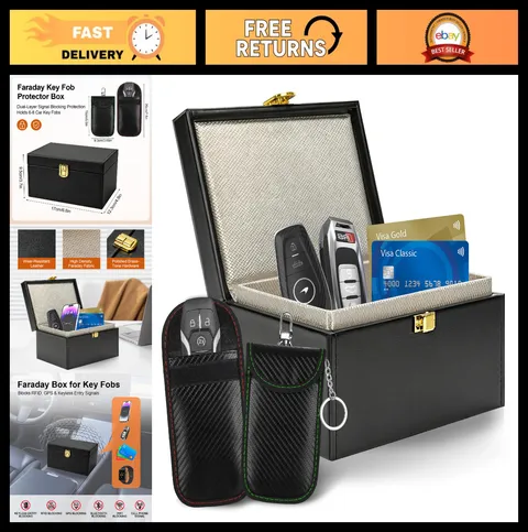 Signal Blocking Faraday Box & 2 Pouches | Key Fob Theft Protection, Travel Safe