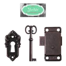 2Pcs Retro Box Lock Key Bronze Cabinet Locks with Keys for Antique Furniture