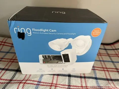 Ring Floodlight Cam 1080p Wi‑Fi Hardwired Motion Cam, 2-Way, Night, Siren White