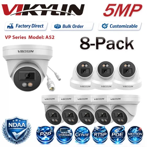 8Pack Vikylin 5MP Full Color+IR Dual Light IP POE Camera w/ Audio Outdoor ONVIF