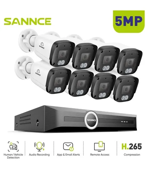 SANNCE 5MP POE Audio Recording Security Camera System 8CH NVR AI Human Detection