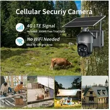 Outdoor Security Camera Solar Powered 2K HD Night Vision PTZ