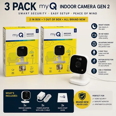 Indoor Security Camera myQ Gen 2 2K Video Night Vision WiFi 3 Pack Brand New