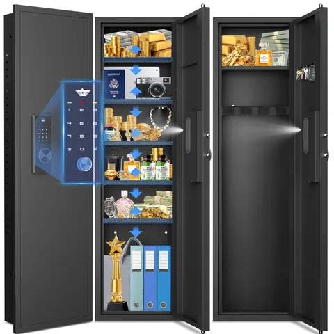 53" Tall Hidden in Wall Gun Safe with 5 Adjustable Shelf, Wall Safe Between Stud