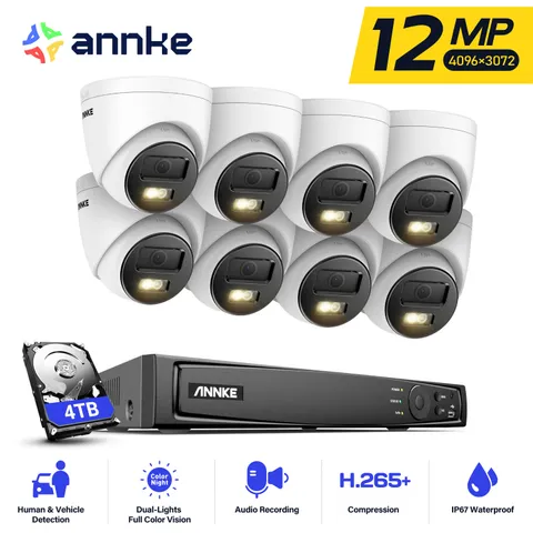 ANNKE 8CH 12MP Audio PoE Security IP Camera System Outdoor Color Night Vision