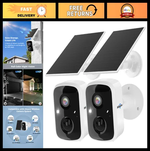 3K 4MP Solar Wireless Security Cameras - Outdoor, 2-Pack, PIR/AI Detection, Nigh