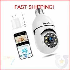 Noonkey 2K/3MP Light Bulb Security Camera, 5G& 2.4GHz WiFi Alexa E27 360° Light