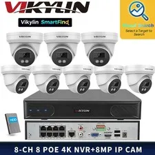 VIKYLIN SmartFind 8POE 8CH NVR System 8MP 4K Mini IP Camera Motion Detection Lot