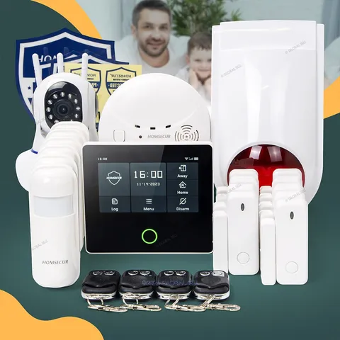 HOMSECUR Wireless WIFI 4G GSM LCD Home Security Alarm System+Wireless IP Camera