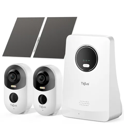 TIEJUS 2K Solar Security Cameras Wireless Outdoor System, No white