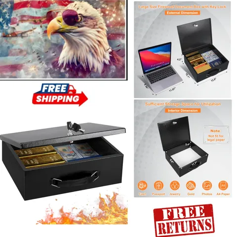 Portable Fireproof Security Chest with Key Lock - Perfect for Home or Office