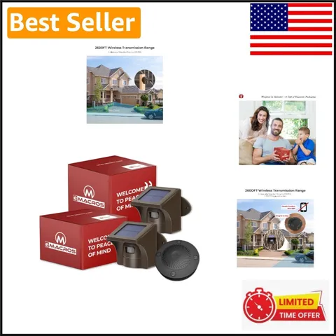 Weatherproof Wireless Driveway Alarm - Solar Sensors, 2600 Feet Detection Range