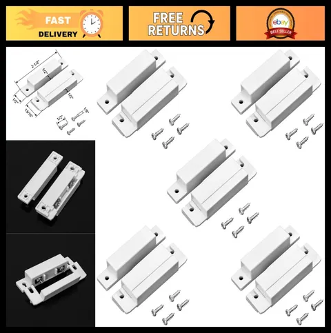 Wired Surface-Mounted NC Magnetic Door Window Alarm Sensor Reed Switch - 5 Pack
