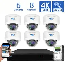GW 8 Channel DVR (6) 8MP CCTV Motorized Zoom 4K Dome Home Security Camera System