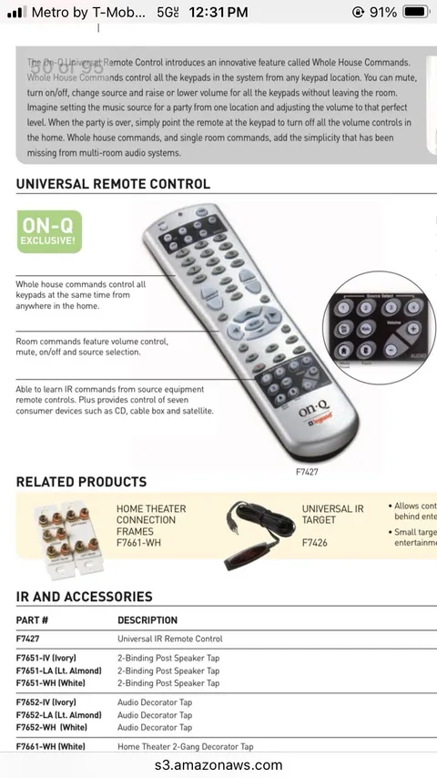 NEW On-Q Legrand  Grey Fox Universal Remote Control F7427