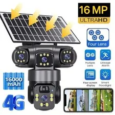 NEW 4G SIM 16MP 4 Lens Solar Battery Home Security Camera Outdoor Pan/Tilt CCTV